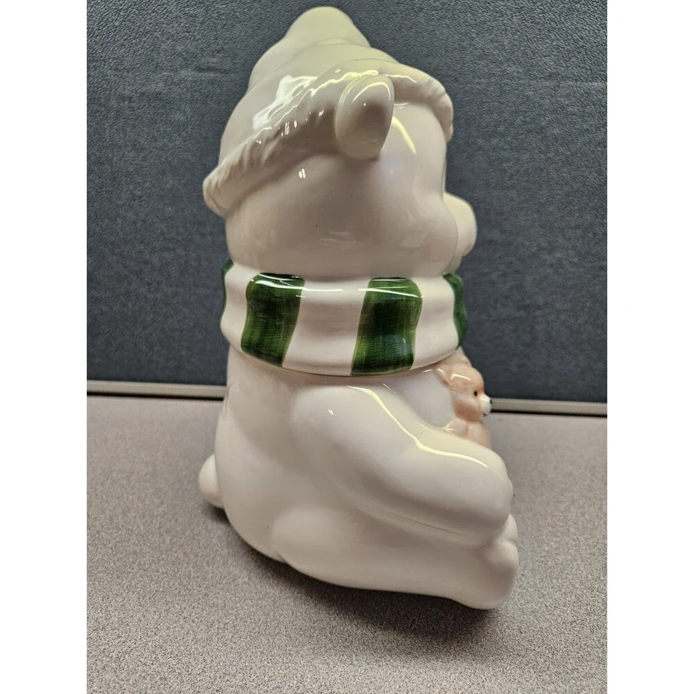 Vintage 1991 Home Interiors by Homco White Polar Bear Cookie Jar w/ Teddy Bear